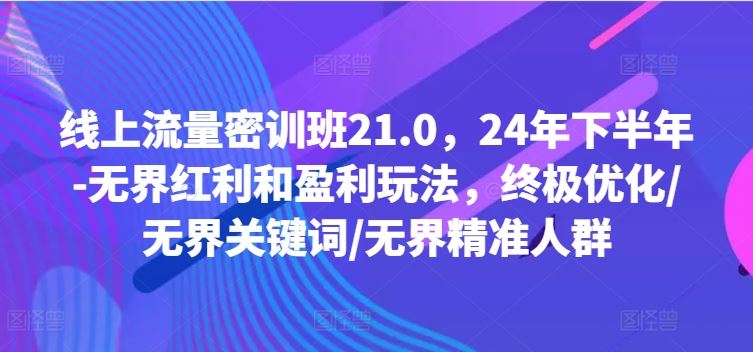 线上流量密训班21.0，24年下半年-无界红利和盈利玩法，终极优化/无界关键词/无界精准人群-天孤无涯网