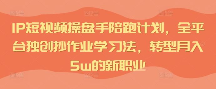 IP短视频操盘手陪跑计划，全平台独创抄作业学习法，转型月入5w的新职业-天孤无涯网