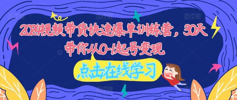 2024视频带货快速爆单训练营，30天带你从0-1起号变现-天孤无涯网