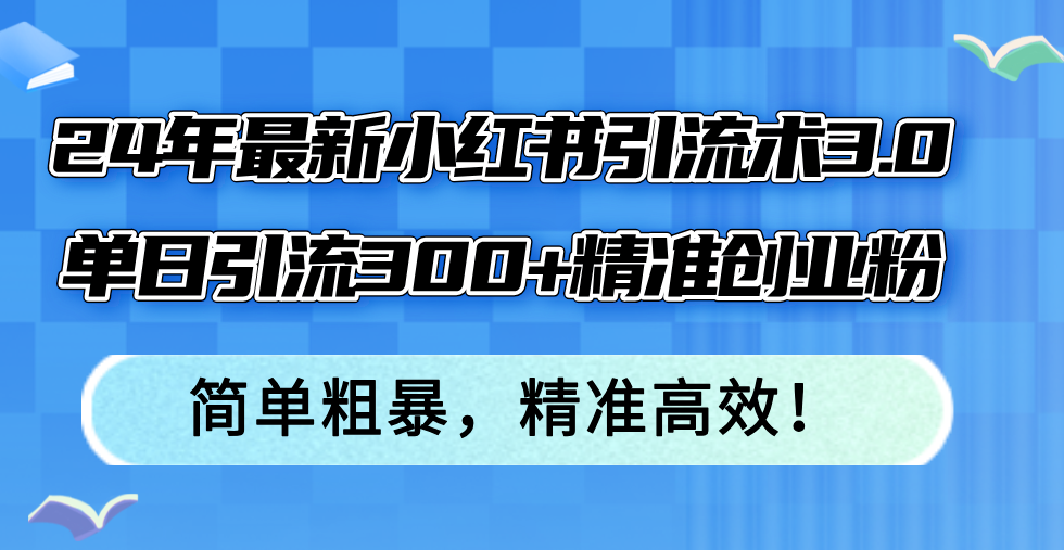 （12215期）24年最新小红书引流术3.0，单日引流300+精准创业粉，简单粗暴，精准高效！-天孤无涯网