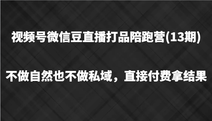 视频号微信豆直播打品陪跑(13期)，不做不自然流不做私域，直接付费拿结果-天孤无涯网
