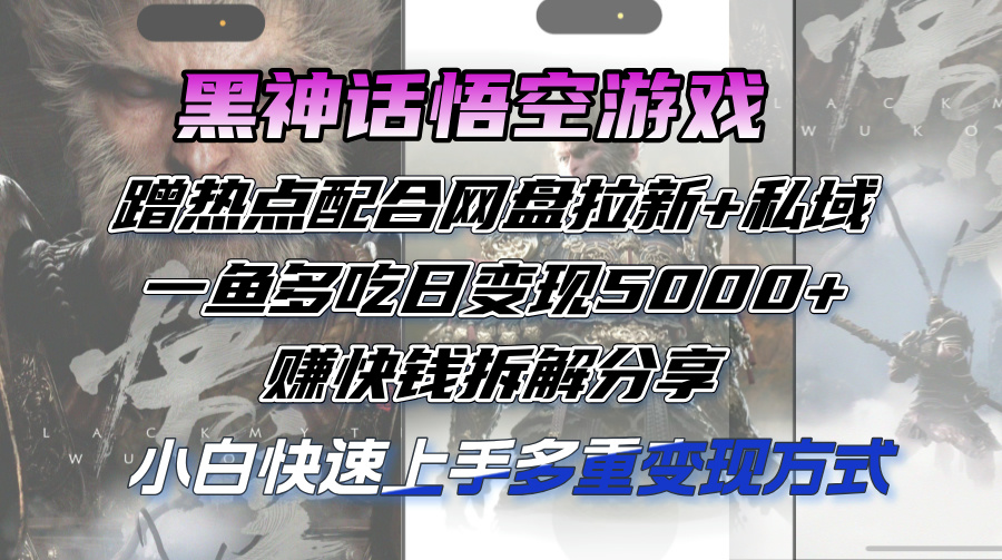 （12271期）黑神话悟空游戏蹭热点配合网盘拉新+私域，一鱼多吃日变现5000+赚快钱拆…-天孤无涯网