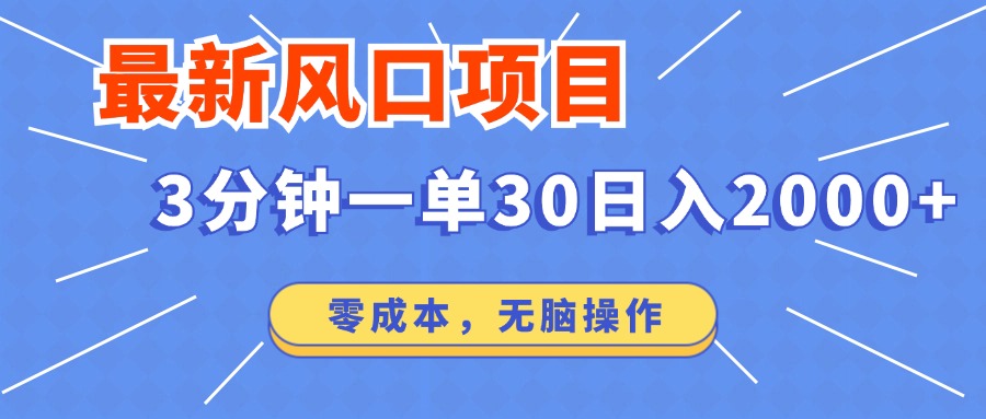 （12272期）最新风口项目操作，3分钟一单30。日入2000左右，零成本，无脑操作。-天孤无涯网