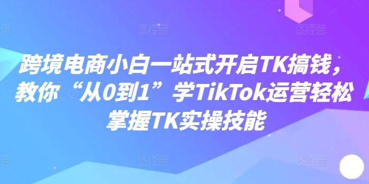 跨境电商小白一站式开启TK搞钱，教你“从0到1”学TikTok运营轻松掌握TK实操技能-天孤无涯网