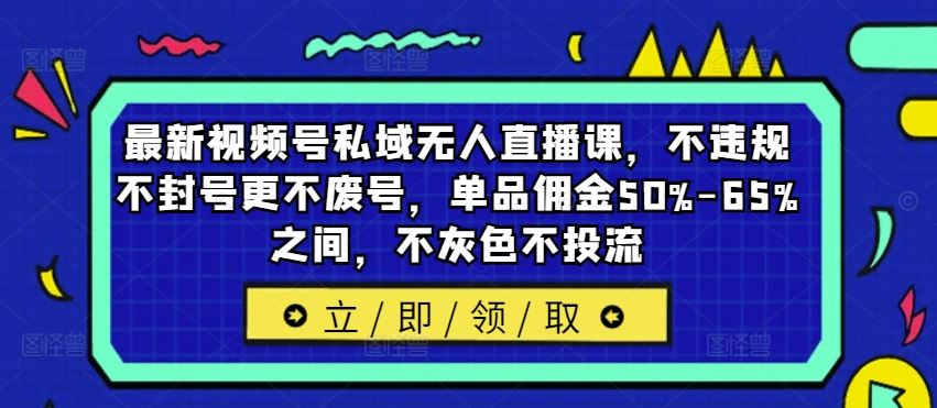 最新视频号私域无人直播课，不违规不封号更不废号，单品佣金50%-65%之间，不灰色不投流-天孤无涯网