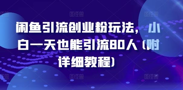 闲鱼引流创业粉玩法，小白一天也能引流80人(附详细教程)-天孤无涯网