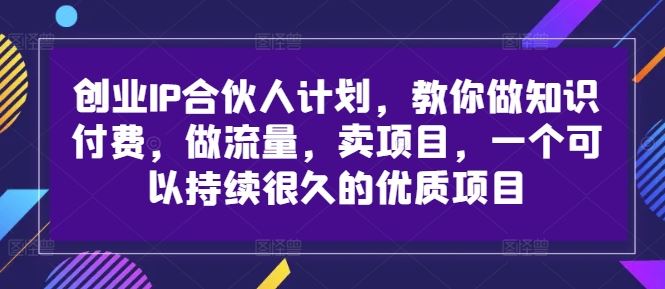 创业IP合伙人计划，教你做知识付费，做流量，卖项目，一个可以持续很久的优质项目-天孤无涯网