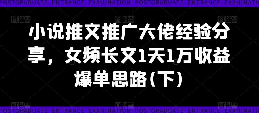 小说推文推广大佬经验分享，女频长文1天1万收益爆单思路(下)-天孤无涯网