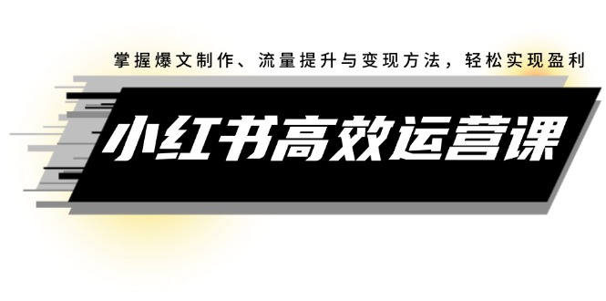 （12369期）小红书高效运营课：掌握爆文制作、流量提升与变现方法，轻松实现盈利-天孤无涯网