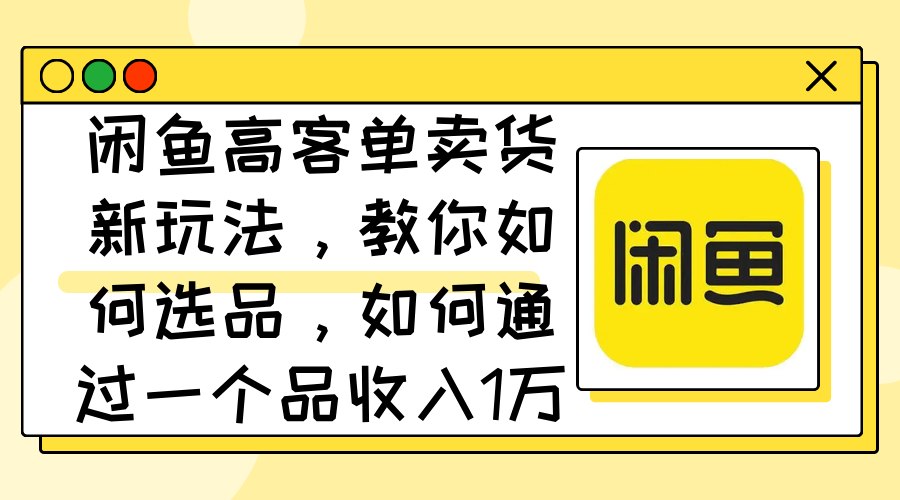 （12387期）闲鱼高客单卖货新玩法，教你如何选品，如何通过一个品收入1万+-天孤无涯网