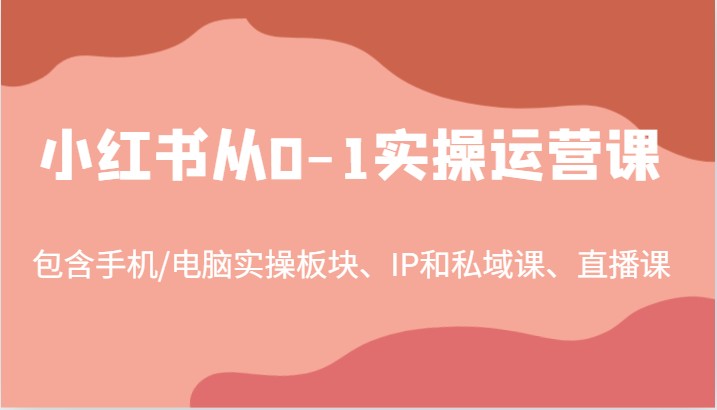 小红书从0-1实操运营课，包含手机/电脑实操板块、IP和私域课、直播课（97节）-天孤无涯网