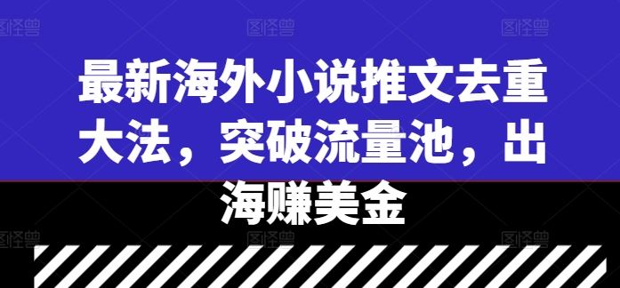 最新海外小说推文去重大法，突破流量池，出海赚美金-天孤无涯网