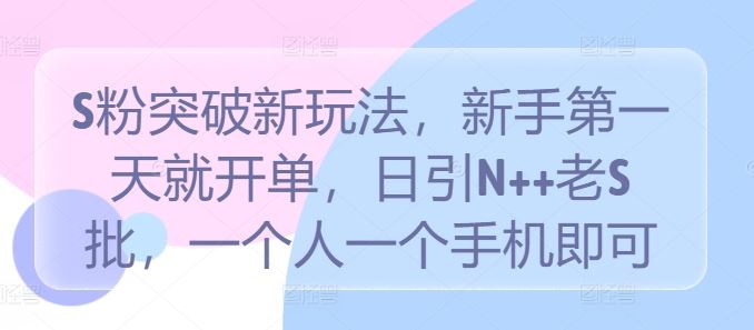 S粉突破新玩法，新手第一天就开单，日引N++老S批，一个人一个手机即可【揭秘】-天孤无涯网