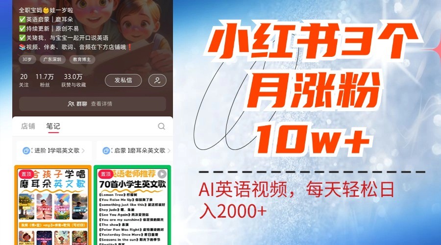 小红书三个月涨粉10W，AI英语视频0成本制作，每天轻松日入2000+-天孤无涯网