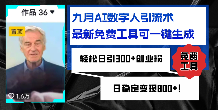 （12653期）九月AI数字人引流术，最新免费工具可一键生成，轻松日引300+创业粉变现…-天孤无涯网