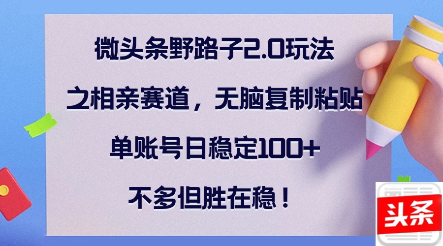 （12763期）微头条野路子2.0玩法之相亲赛道，无脑复制粘贴，单账号日稳定100+，不…-天孤无涯网