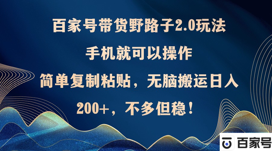 （12804期）百家号带货野路子2.0玩法，手机就可以操作，简单复制粘贴，无脑搬运日…-天孤无涯网