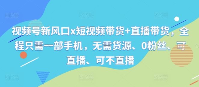 视频号新风口x短视频带货+直播带货，全程只需一部手机，无需货源、0粉丝、可直播、可不直播-天孤无涯网
