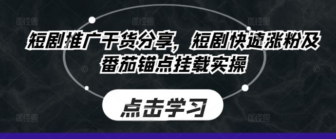 短剧推广干货分享，短剧快速涨粉及番茄锚点挂载实操-天孤无涯网