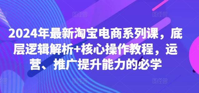 2024年最新淘宝电商系列课，底层逻辑解析+核心操作教程，运营、推广提升能力的必学-天孤无涯网