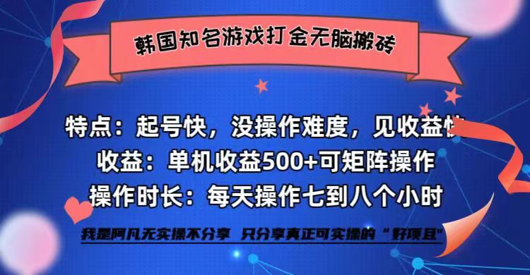 （12852期）韩国知名游戏打金无脑搬砖单机收益500+-天孤无涯网