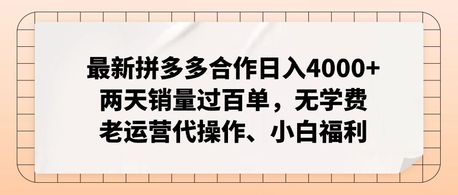 （12869期）拼多多最新合作日入4000+两天销量过百单，无学费、老运营代操作、小白福利-天孤无涯网