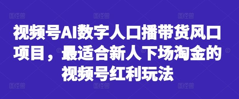 视频号AI数字人口播带货风口项目，最适合新人下场淘金的视频号红利玩法-天孤无涯网