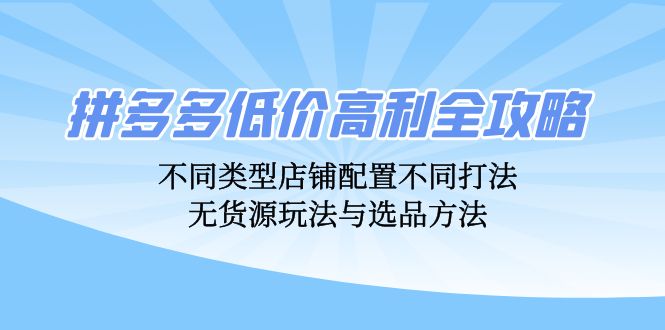 （12897期）拼多多低价高利全攻略：不同类型店铺配置不同打法，无货源玩法与选品方法-天孤无涯网