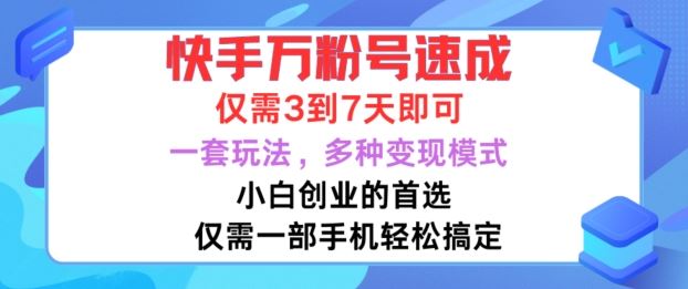快手万粉号速成，仅需3到七天，小白创业的首选，一套玩法，多种变现模式【揭秘】-天孤无涯网