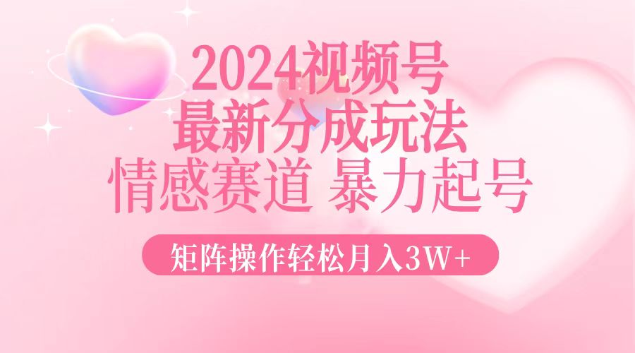 （12922期）2024最新视频号分成玩法，情感赛道，暴力起号，矩阵操作轻松月入3W+-天孤无涯网