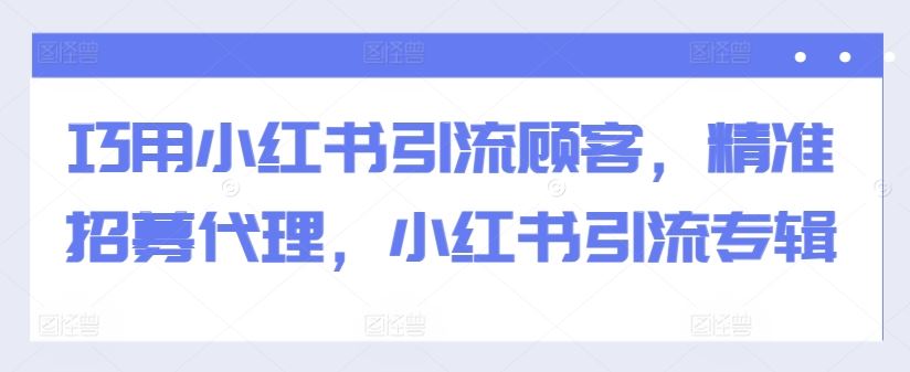 巧用小红书引流顾客，精准招募代理，小红书引流专辑-天孤无涯网