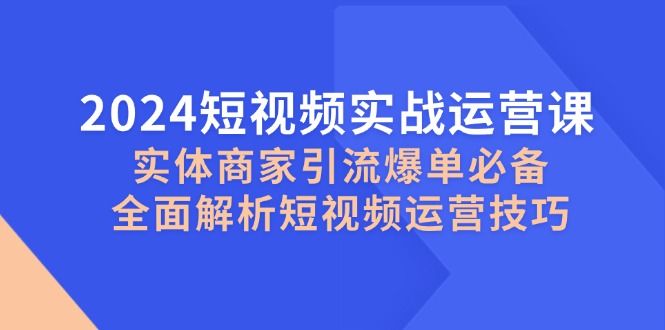 （12987期）2024短视频实战运营课，实体商家引流爆单必备，全面解析短视频运营技巧-天孤无涯网