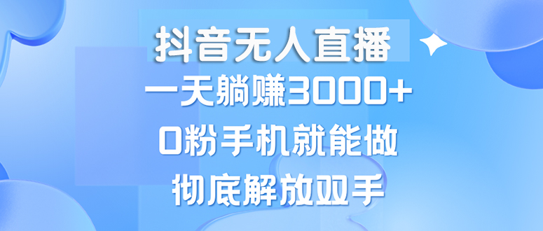 （13038期）抖音无人直播，一天躺赚3000+，0粉手机就能做，新手小白均可操作-天孤无涯网