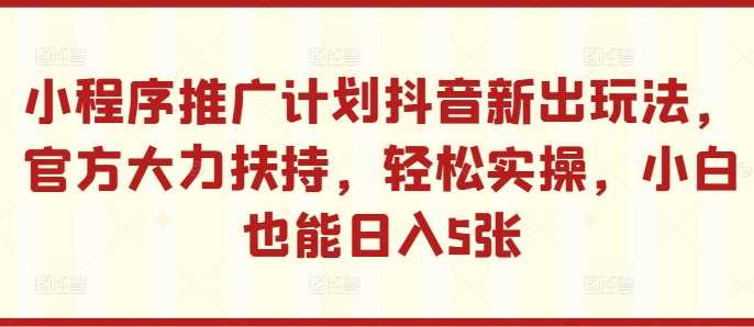 小程序推广计划抖音新出玩法，官方大力扶持，轻松实操，小白也能日入5张【揭秘】-天孤无涯网