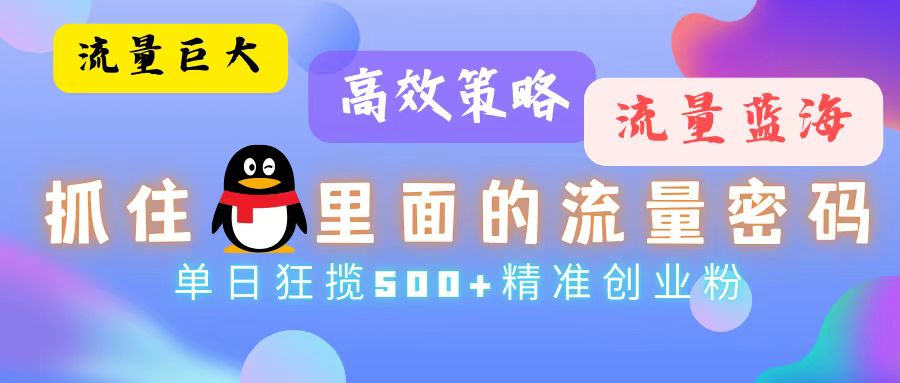 （13068期）流量蓝海，抓住QQ里面的流量密码！高效策略，单日狂揽500+精准创业粉-天孤无涯网