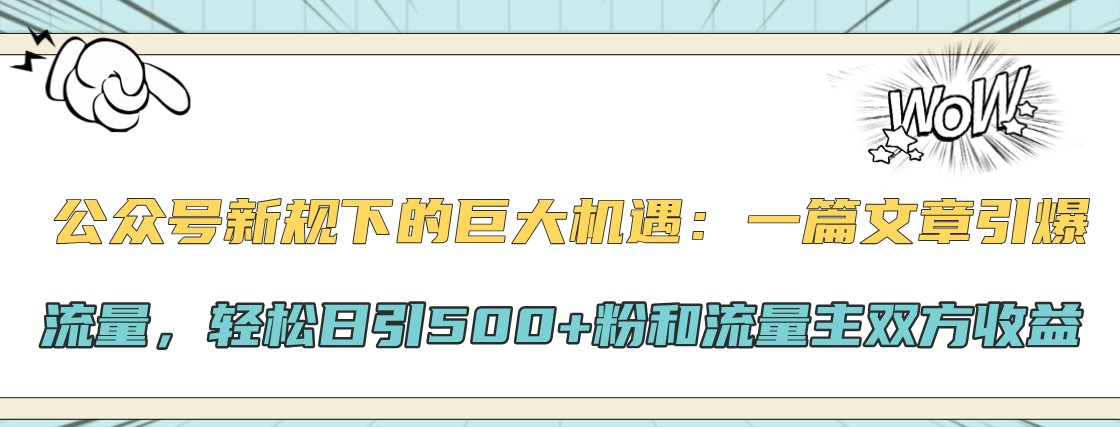 公众号新规下的巨大机遇：一篇文章引爆流量，轻松日引500+粉和流量主双方收益-天孤无涯网