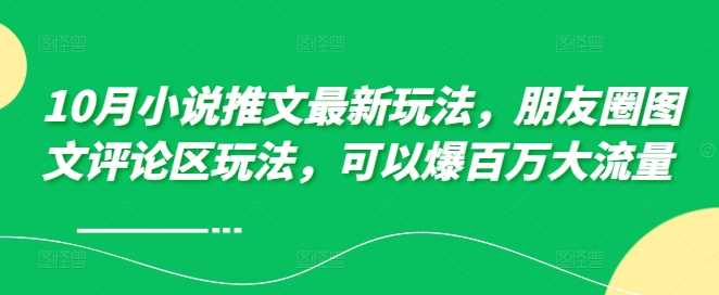 10月小说推文最新玩法，朋友圈图文评论区玩法，可以爆百万大流量-天孤无涯网