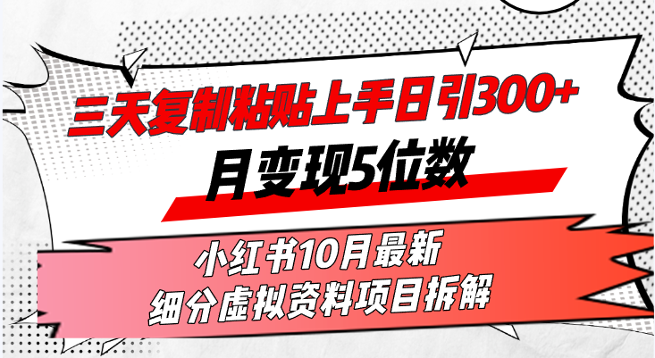 （13077期）三天复制粘贴上手日引300+月变现5位数小红书10月最新 细分虚拟资料项目…-天孤无涯网