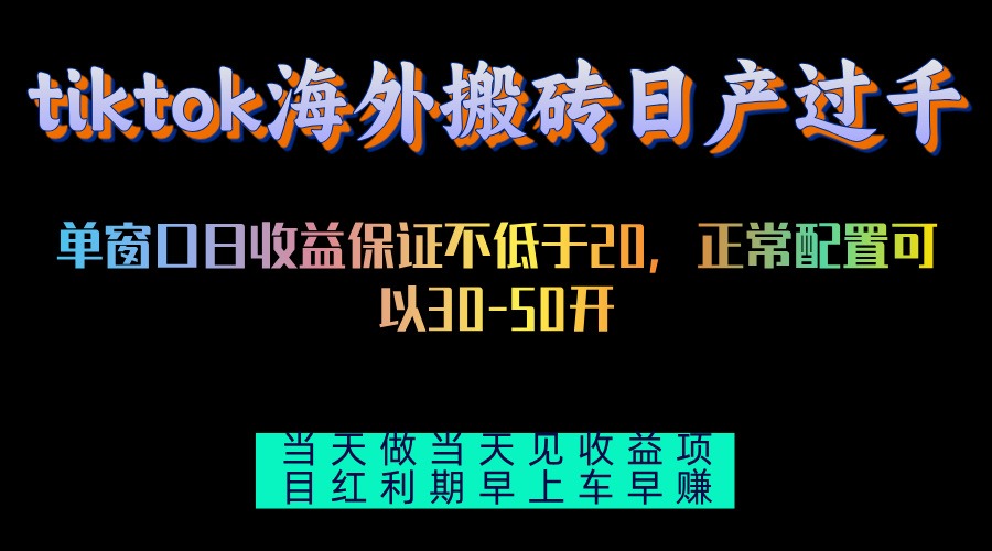 （13079期）tiktok海外搬砖项目单机日产过千当天做当天见收益-天孤无涯网