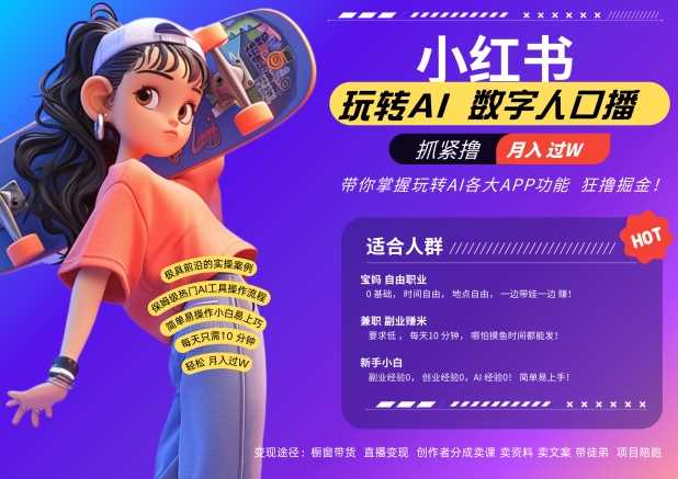 小红书数字人暴力起号，AI改写文案，再也不用费劲录口播，流量火爆月入破W轻松拿捏-天孤无涯网