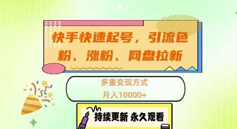 快手快速起号，引流s粉、涨粉、网盘拉新多重变现方式，月入1w【揭秘】-天孤无涯网