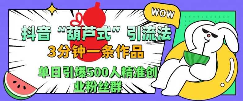 抖音葫芦式引流法，三分钟一条作品，单日引爆抖音500人精准创业粉丝群【揭秘】-天孤无涯网