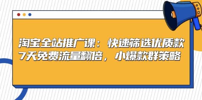 （13184期）淘宝全站推广课：快速筛选优质款，7天免费流量翻倍，小爆款群策略-天孤无涯网