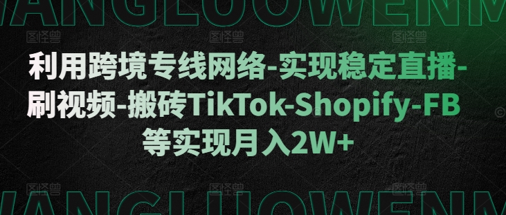 利用跨境专线网络-实现稳定直播-刷视频-搬砖TikTok-Shopify-FB等实现月入2W+【揭秘】-天孤无涯网