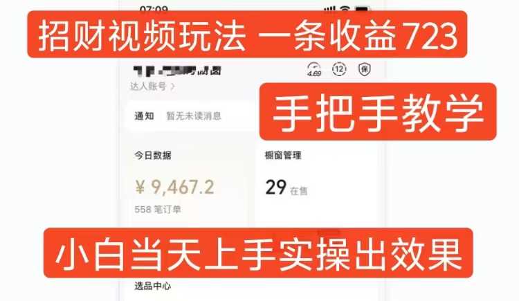 招财视频玩法，一条视频收益723，手把手教学，小白当天可上手-天孤无涯网