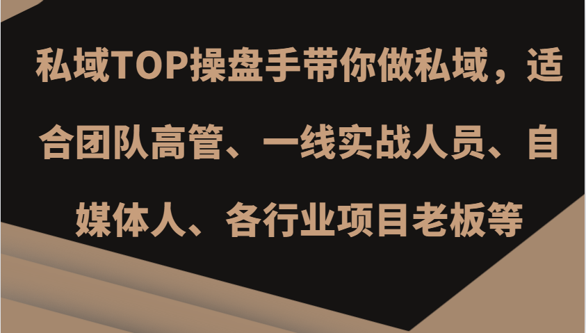 私域TOP操盘手带你做私域，适合团队高管、一线实战人员、自媒体人、各行业项目老板等-天孤无涯网