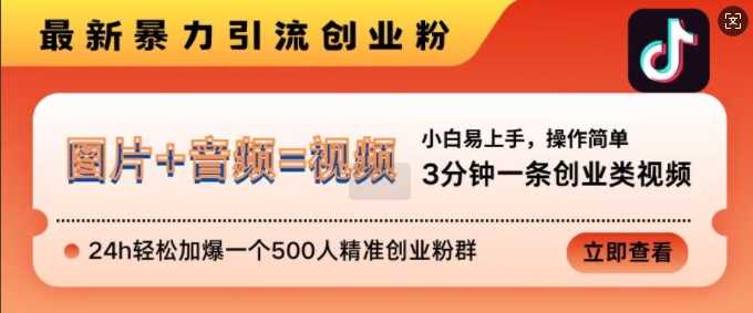 抖音最新暴力引流创业粉，3分钟一条创业类视频，24h轻松加爆一个500人精准创业粉群【揭秘】-天孤无涯网
