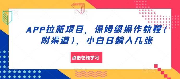 APP拉新项目，保姆级操作教程(附渠道)，小白日躺入几张【揭秘】-天孤无涯网