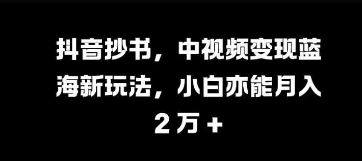 抖音抄书，中视频变现蓝海新玩法，小白亦能月入 过W【揭秘】-天孤无涯网