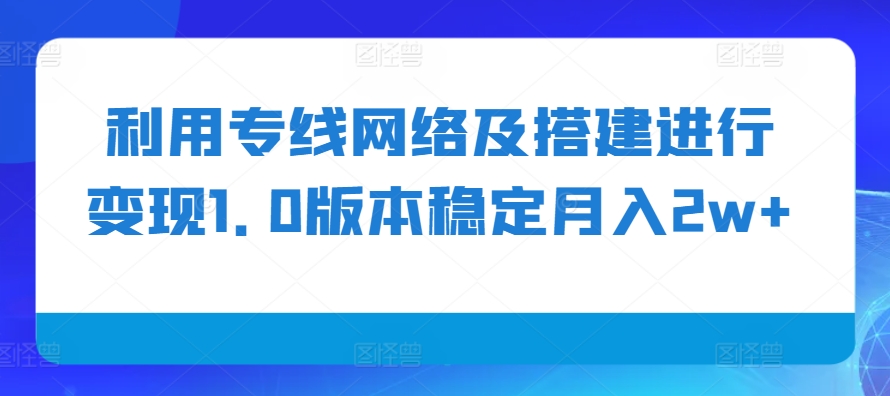 利用专线网络及搭建进行变现1.0版本稳定月入2w+【揭秘】-天孤无涯网